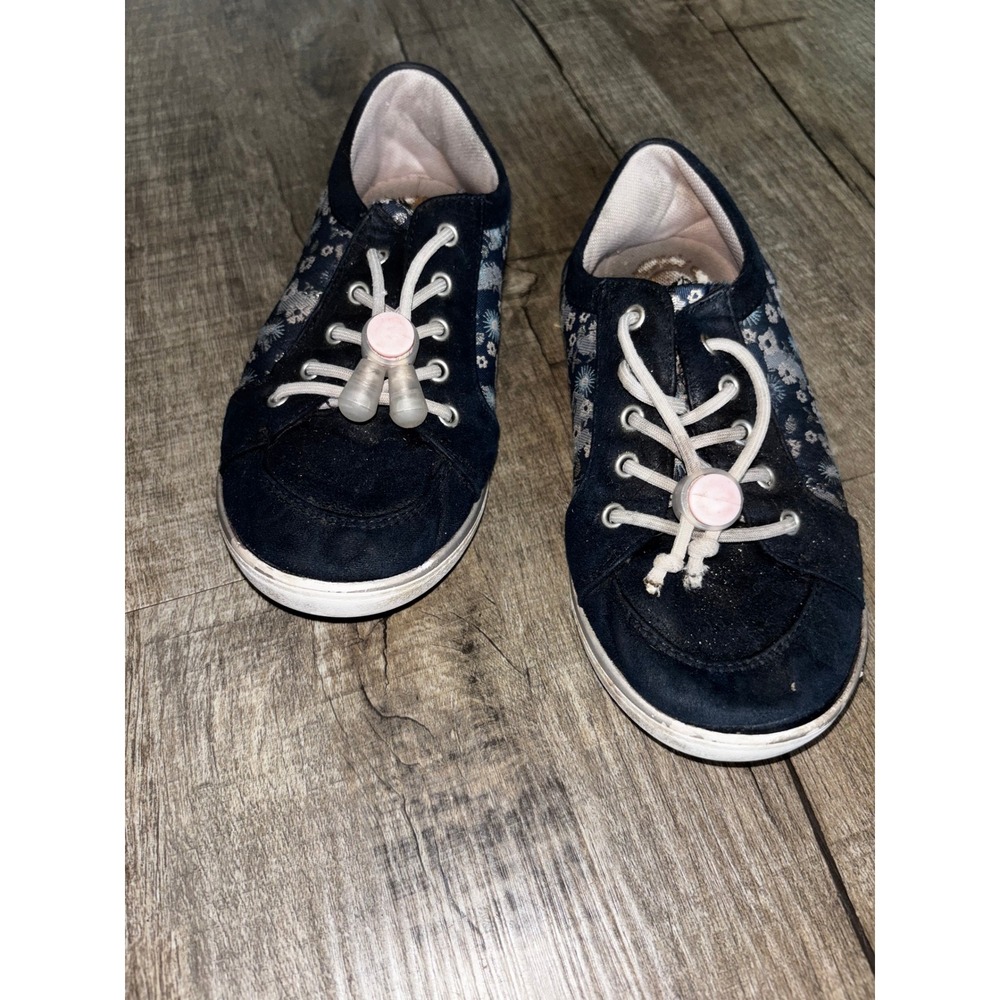 Livie & Luca Kids Navy Blue Silver Floral Bungee Lace Sneakers Shoes